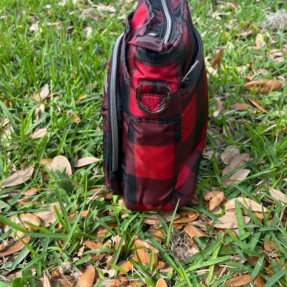 NWT Lug Shimmy Red Black Buffalo Checkered Shoulder Purse with Adjustable Straps - Picture 4 of 12